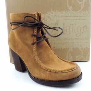 Latigo Frieda Block Heel Lace Up Booties Ankle Boots Suede Cognac Size 8
